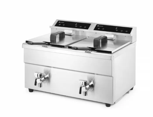 Inductie Friteuse dubbel met aftapkraan 2 x 8 liter